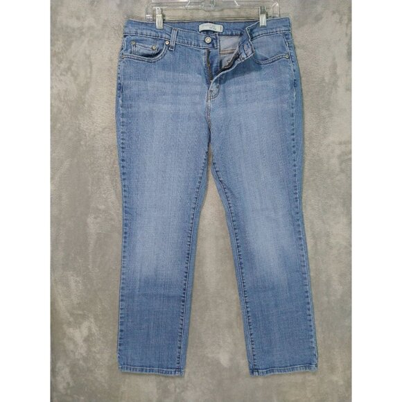 Levis 505 Jeans Womens 14 Short Blue Denim Straight Stretch Mid Rise Medium Wash - Picture 1 of 9